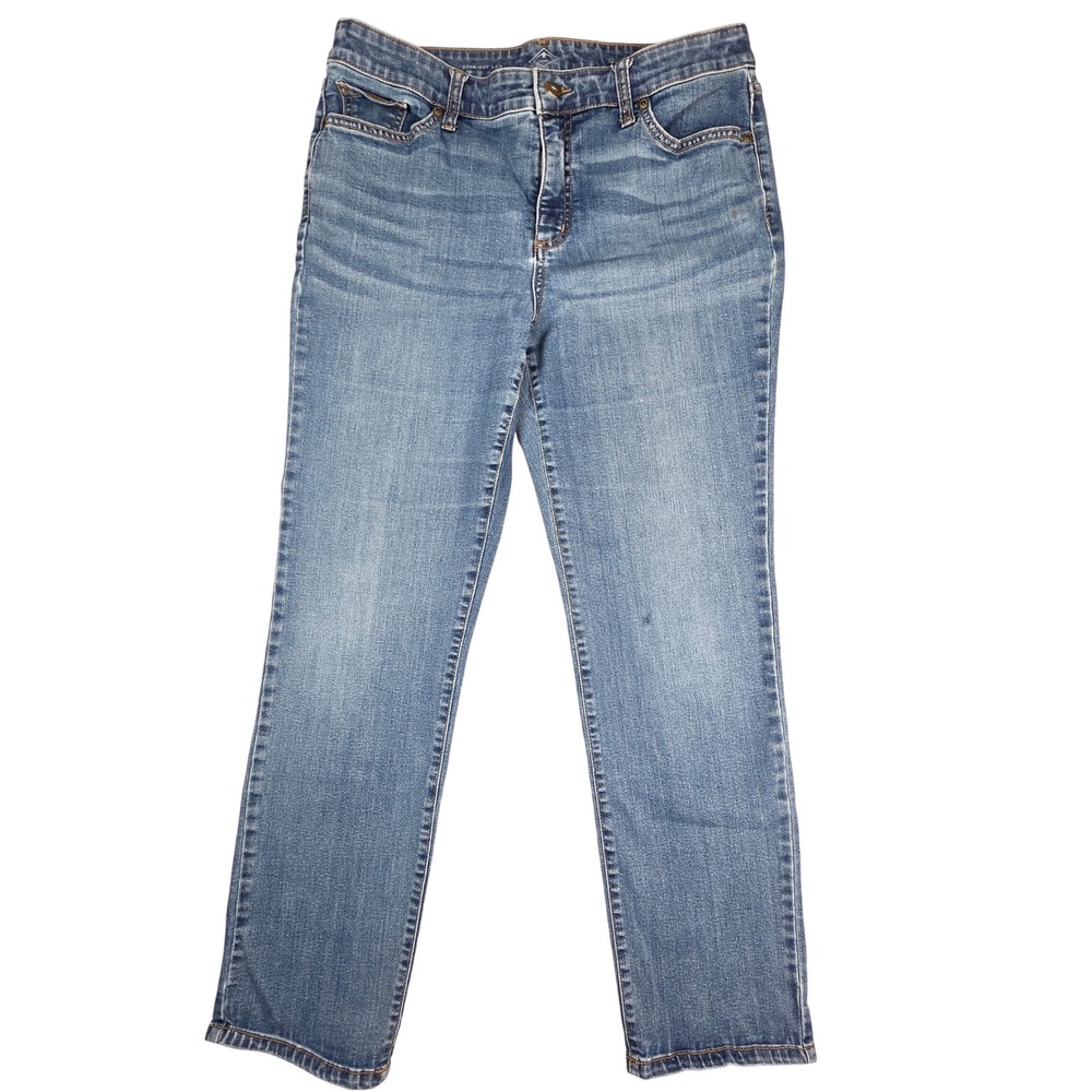 St John's Bay Women's Straight Leg Jeans Sz 12 Blue Whiskered Denim Cotton Blend - Picture 3 of 12